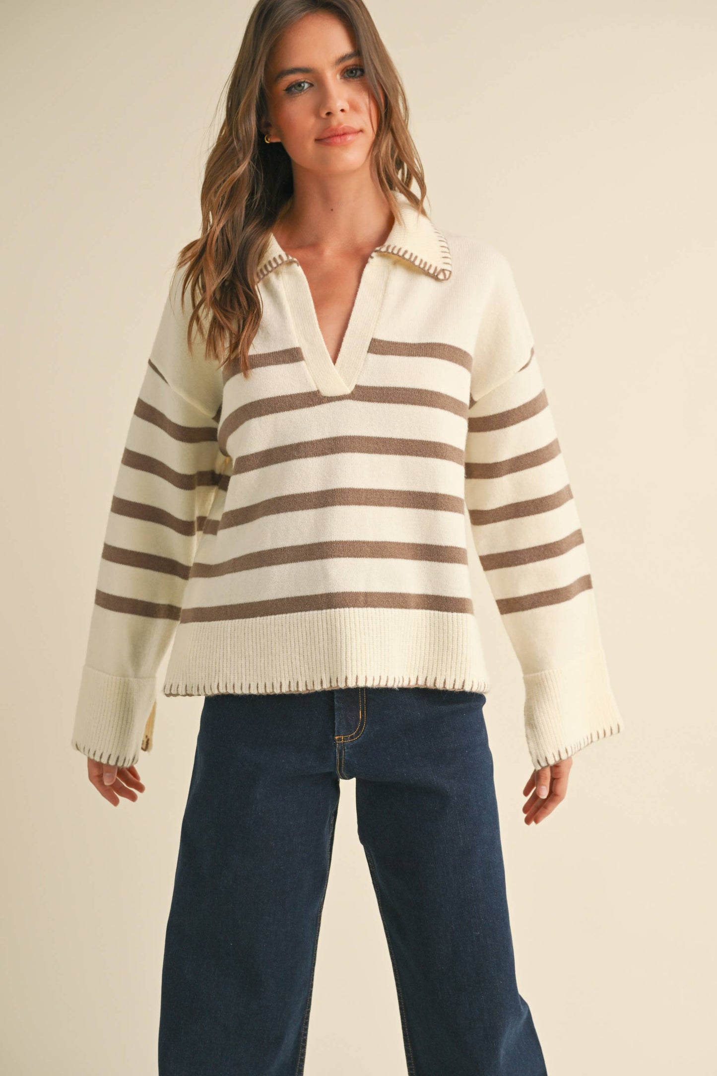 Mocha Stripe Sweater Top