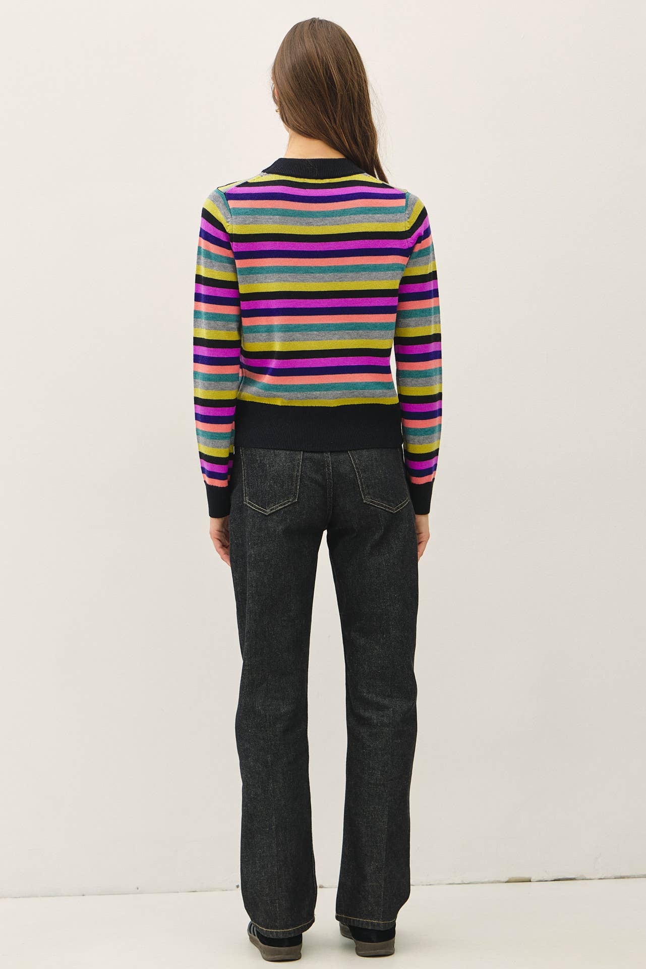 Be Cool - WOOL BLENDED MULTI COLOR STRIPE SWEATER : Black / S