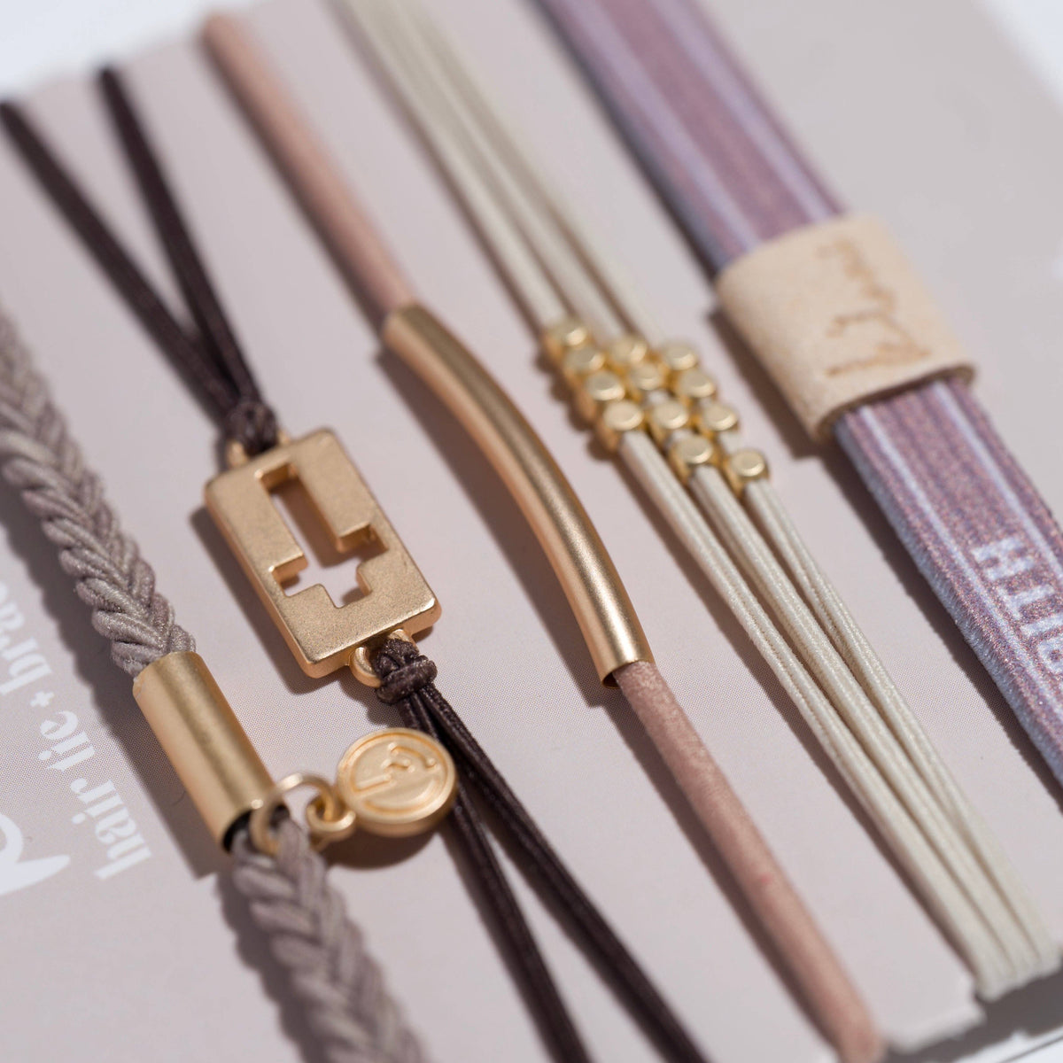 K'lani hair tie bracelets - "Faith" Warm Neutrals with Gold Cross Hair Tie Bracelets: Large