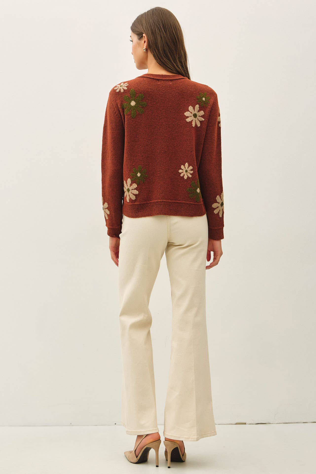 Be Cool - WOOL BLEND FLORAL ACCENT SWEATER: NAVY / S
