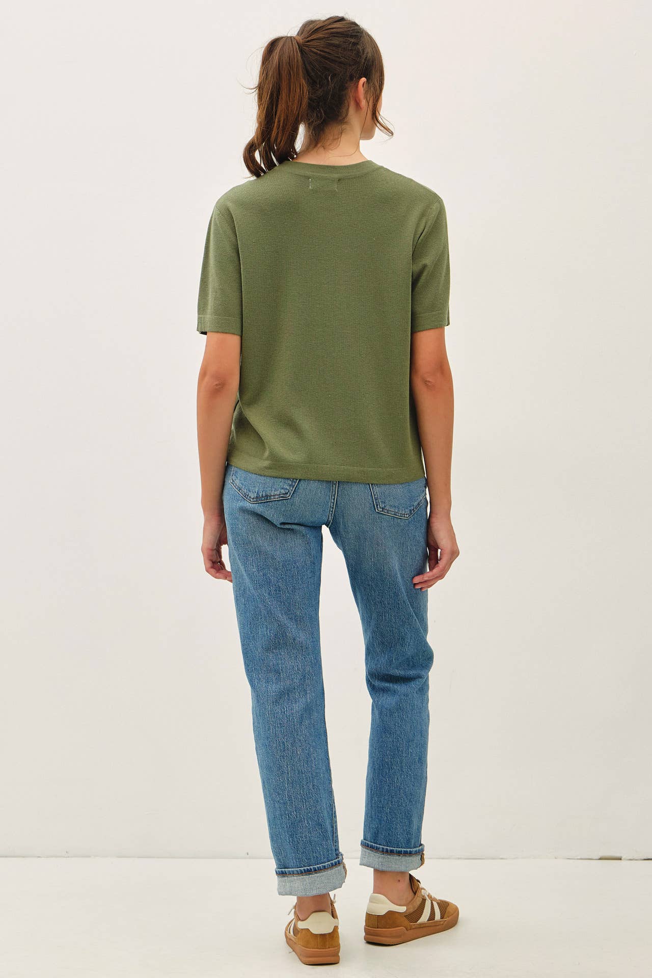 Be Cool - CASHMERE BLENDED SHORT SLEEVE SWEATER  : SLATE BLUE / L