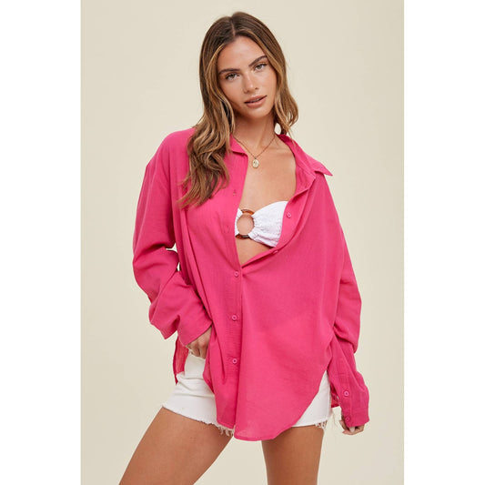 Crinkle Cover-Up in Fuschia