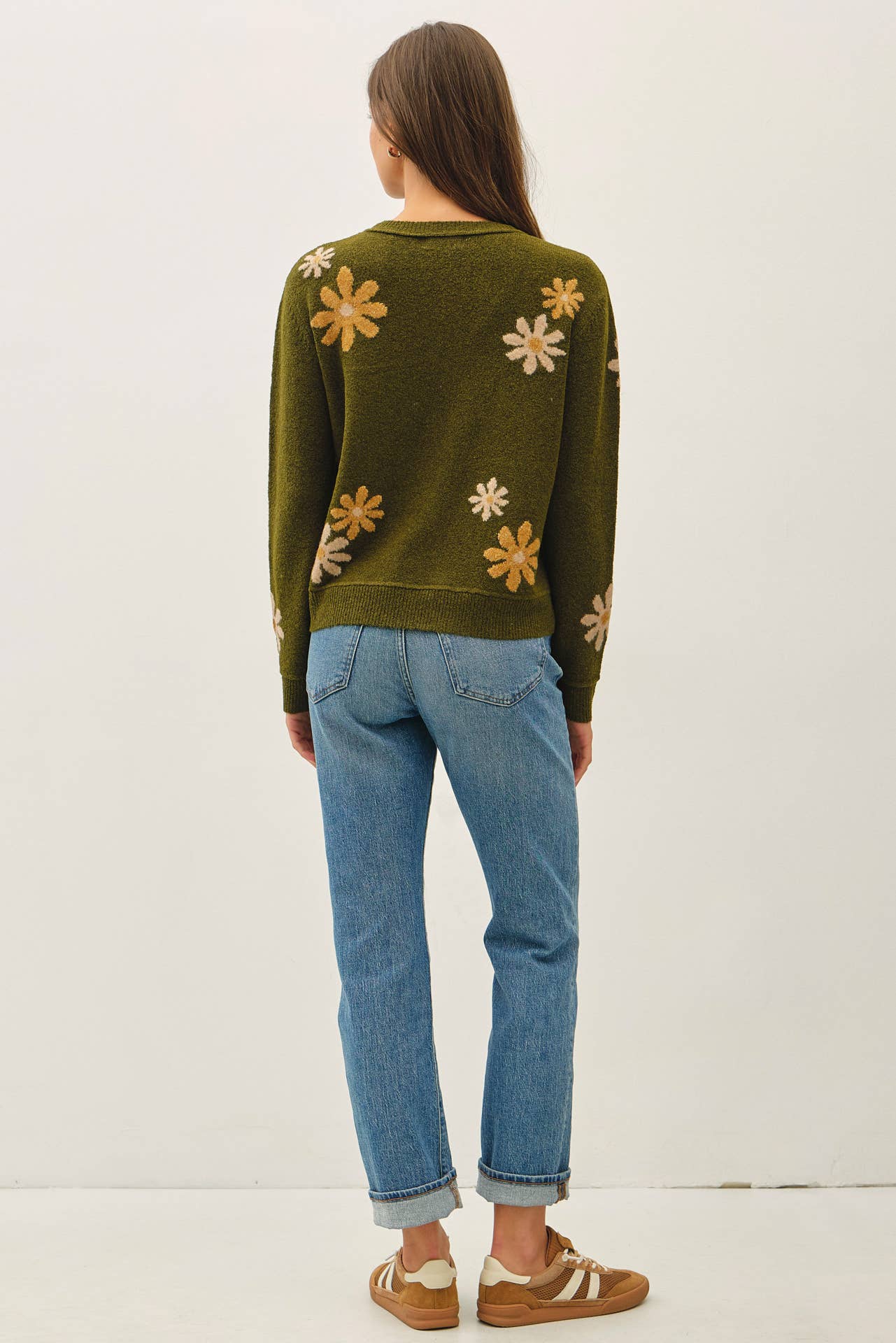 Be Cool - WOOL BLEND FLORAL ACCENT SWEATER: NAVY / M