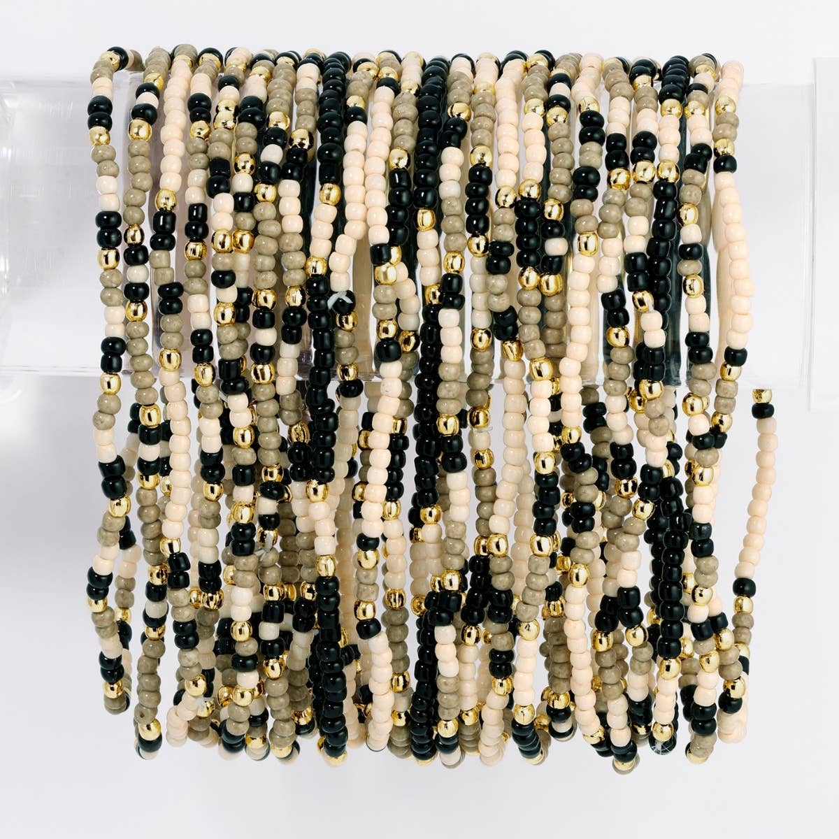 Splendid Iris - Assorted 2mm Stretch Seed Bead Bracelets: Black/Taupe/Ivory