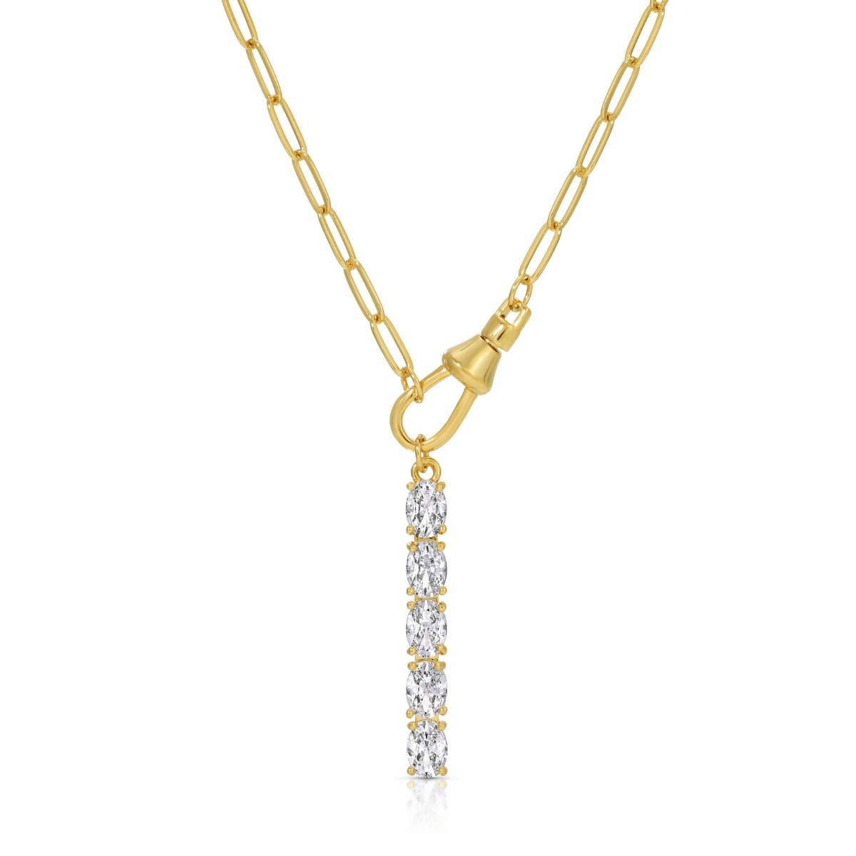 Splendid Iris - Oval CZ Bar Pendant Necklace: Gold
