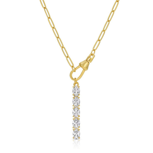 Splendid Iris - Oval CZ Bar Pendant Necklace: Gold