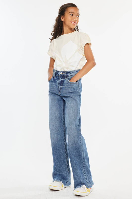 Girls High Rise Slim Wide Leg Jeans