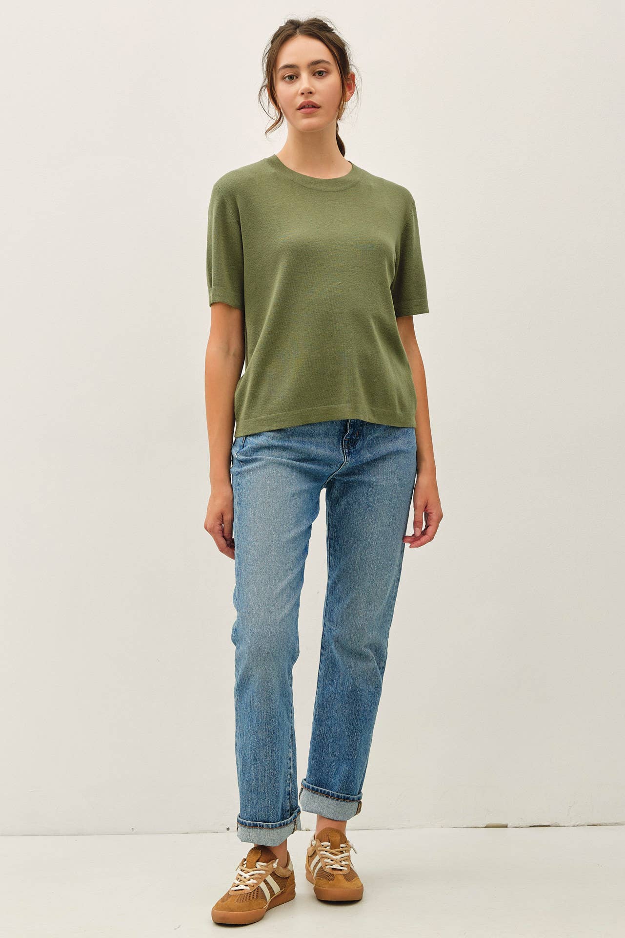 Be Cool - CASHMERE BLENDED SHORT SLEEVE SWEATER  : SLATE BLUE / M
