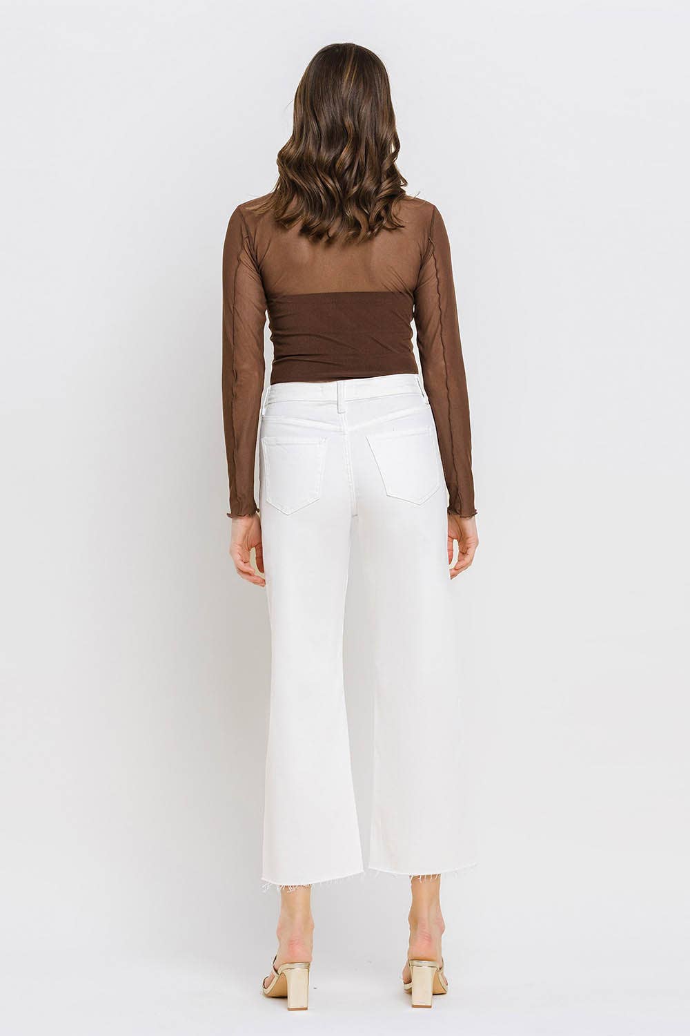 VERVET by FLYING MONKEY - HIGH RISE CROP WIDE LEG JEANS T5894WH: OPTIC WHITE / 30
