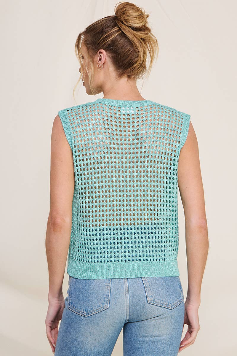 Open Weave Foil Knit Crochet Tank
