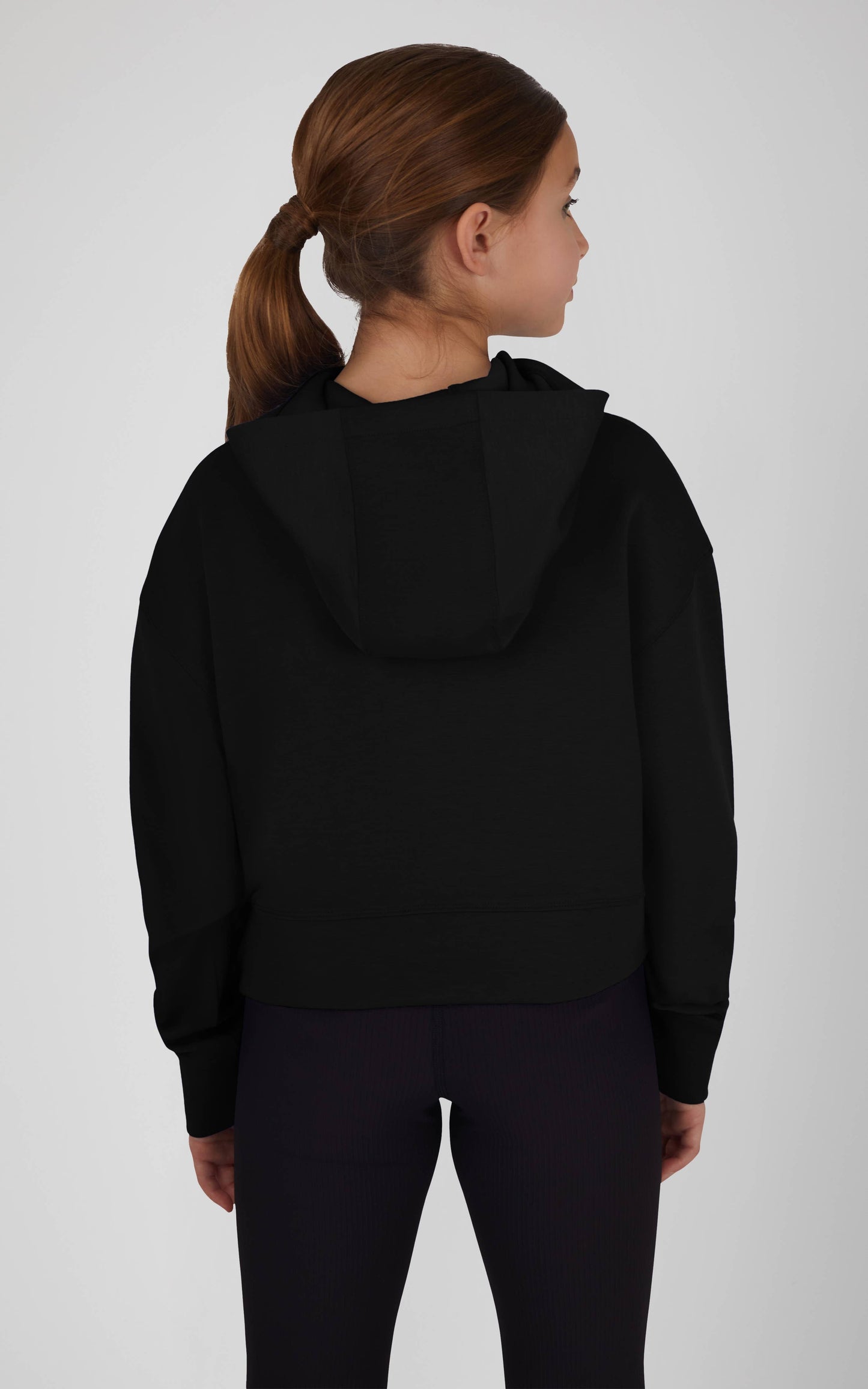Girls Soft Scuba Hoodie with Front Keyhole: Black
