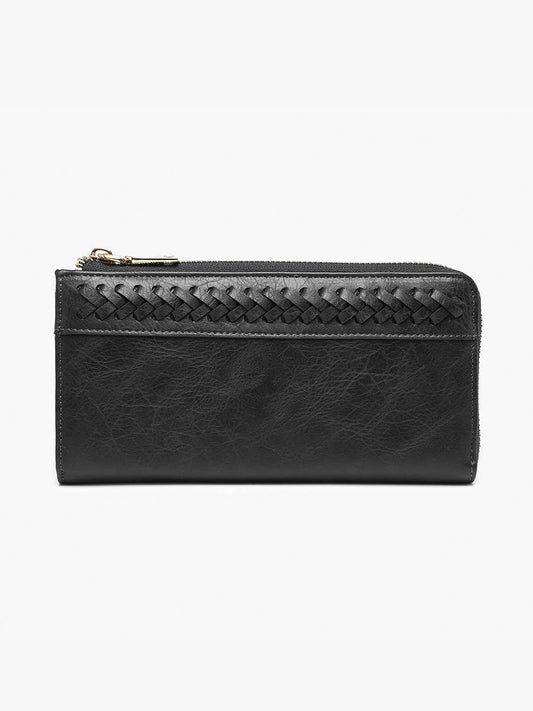 Gia Braided Detail Zip-Top Wallet: Black