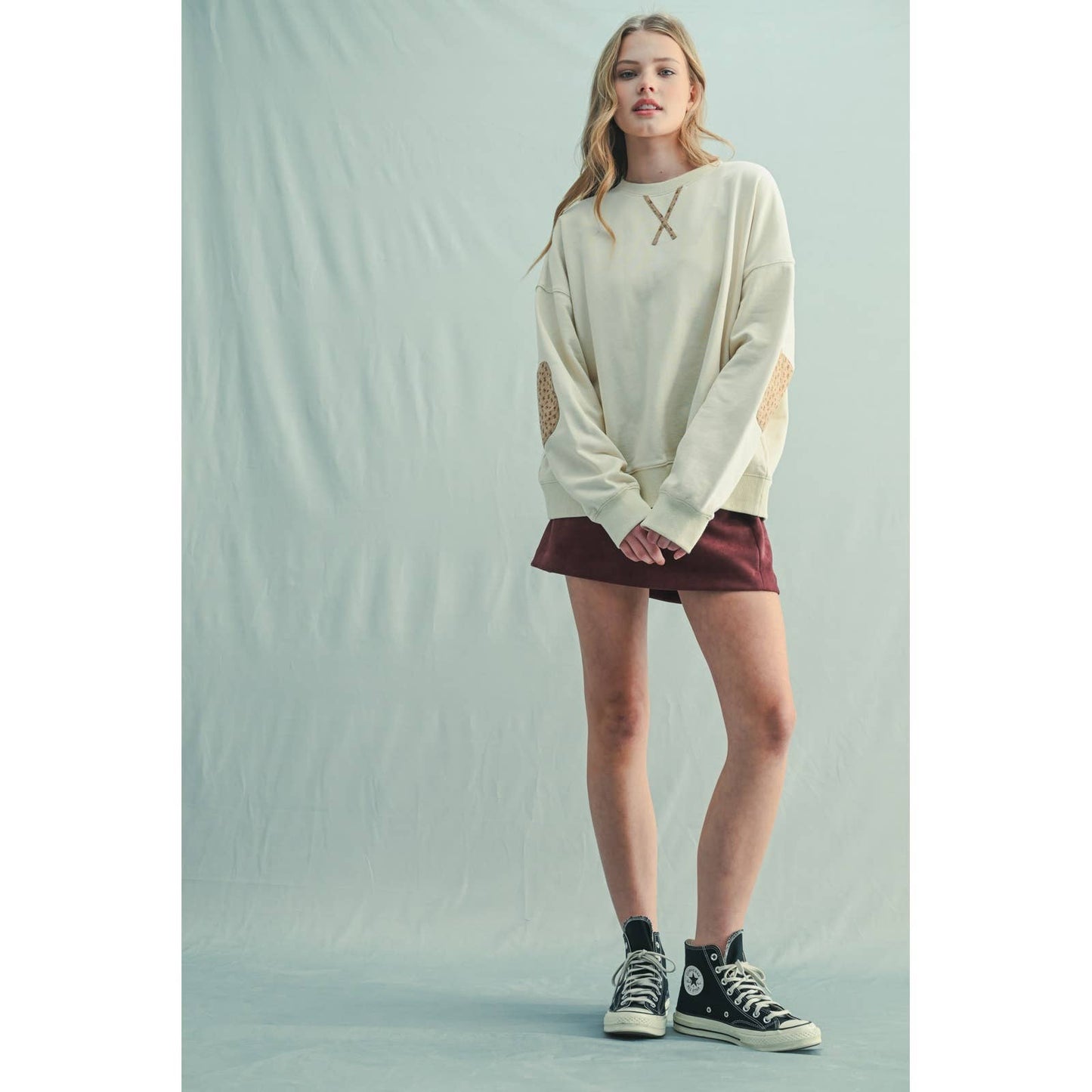 Floral Elbow Patch Contrast Pullover