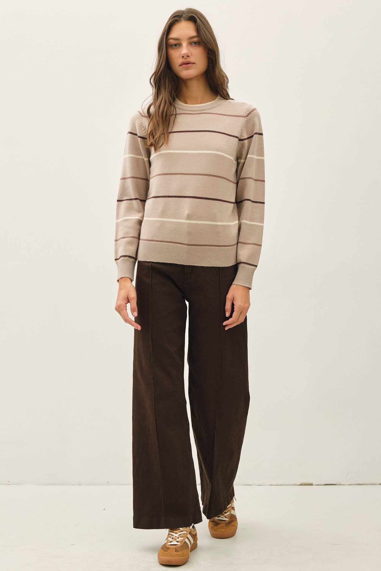 Be Cool - DOUBLE LAYERED LOOK  STRIPE SWEATER TOP : IVORY / M