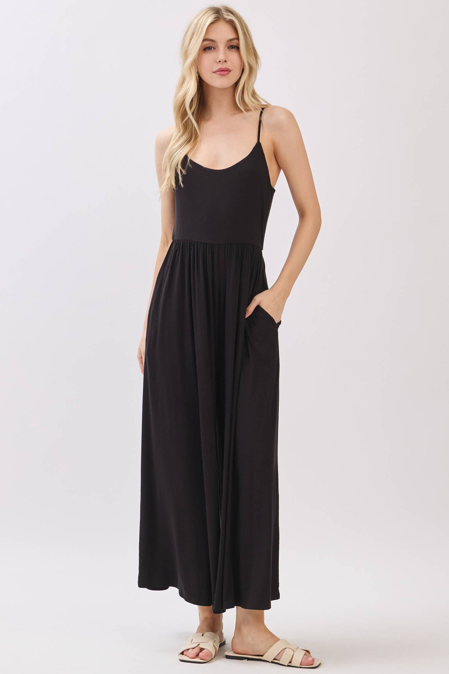 Final Touch - Flare Wide Leg Jumpsuit W/ Adjustable Strap - VJU60179: Nutshell / S