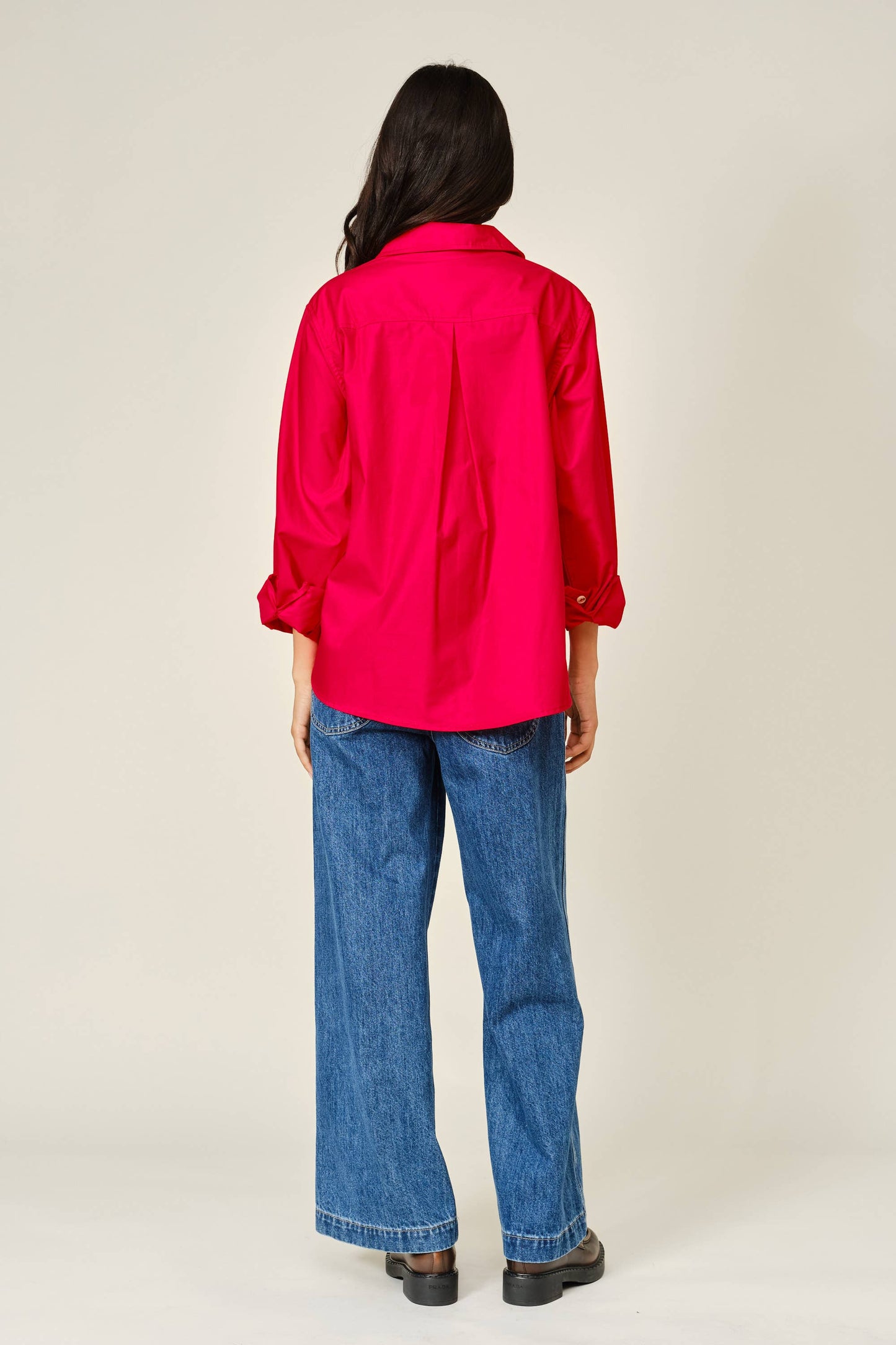 Aaron & Amber - AJT6539 OVERSIZED CLASSIC BUTTON DOWN SHIRT: OFF WHITE / S-M-L (2-2-2)