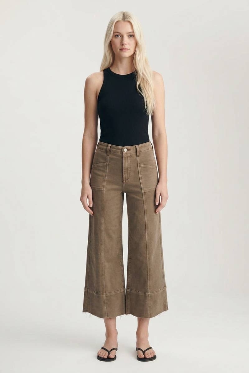 ARTEMIS VINTAGE - TUMMY CONTROL HIGH RISE SLIM CROP PALAZZO JEANS: TAUPE / 11 (29)