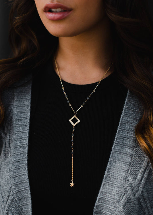 Gold & Black Lariat Necklace