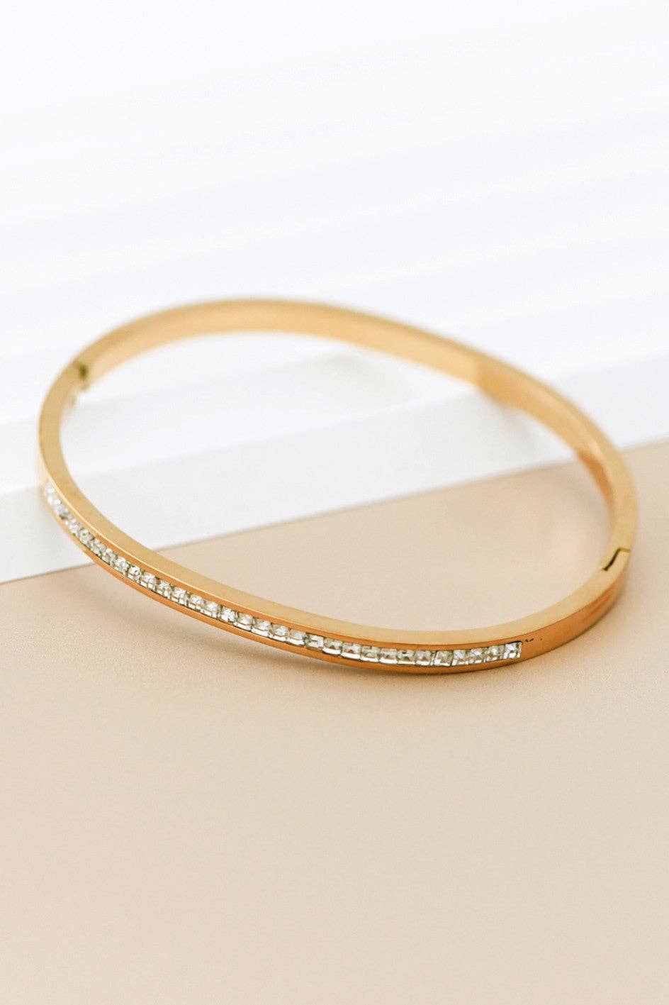 18K Gold Plated Waterproof Stainless Steel Hinged Bangle Bracelet