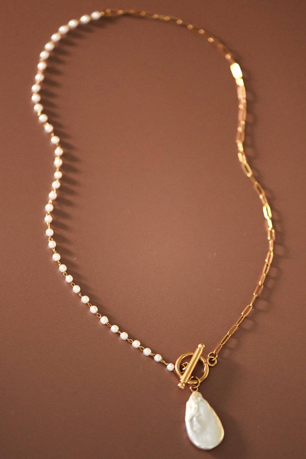 Dainty 18K Gold Plated Stainless Steel Pearl Beaded Chain Necklace