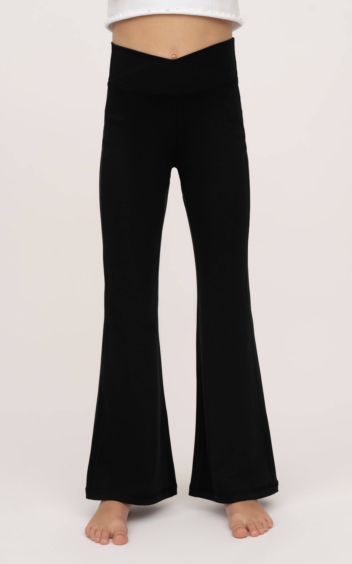 Girls Crossover Detailed Flared Leg Everyday Pants: Black