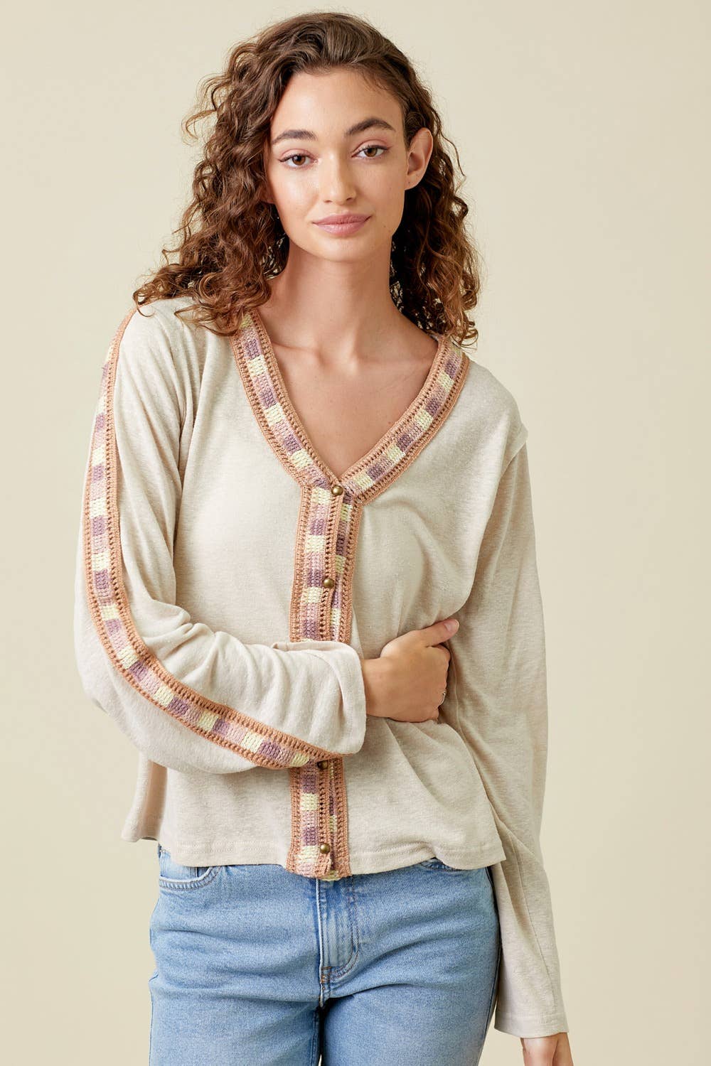 Lace Inset V-neck Top