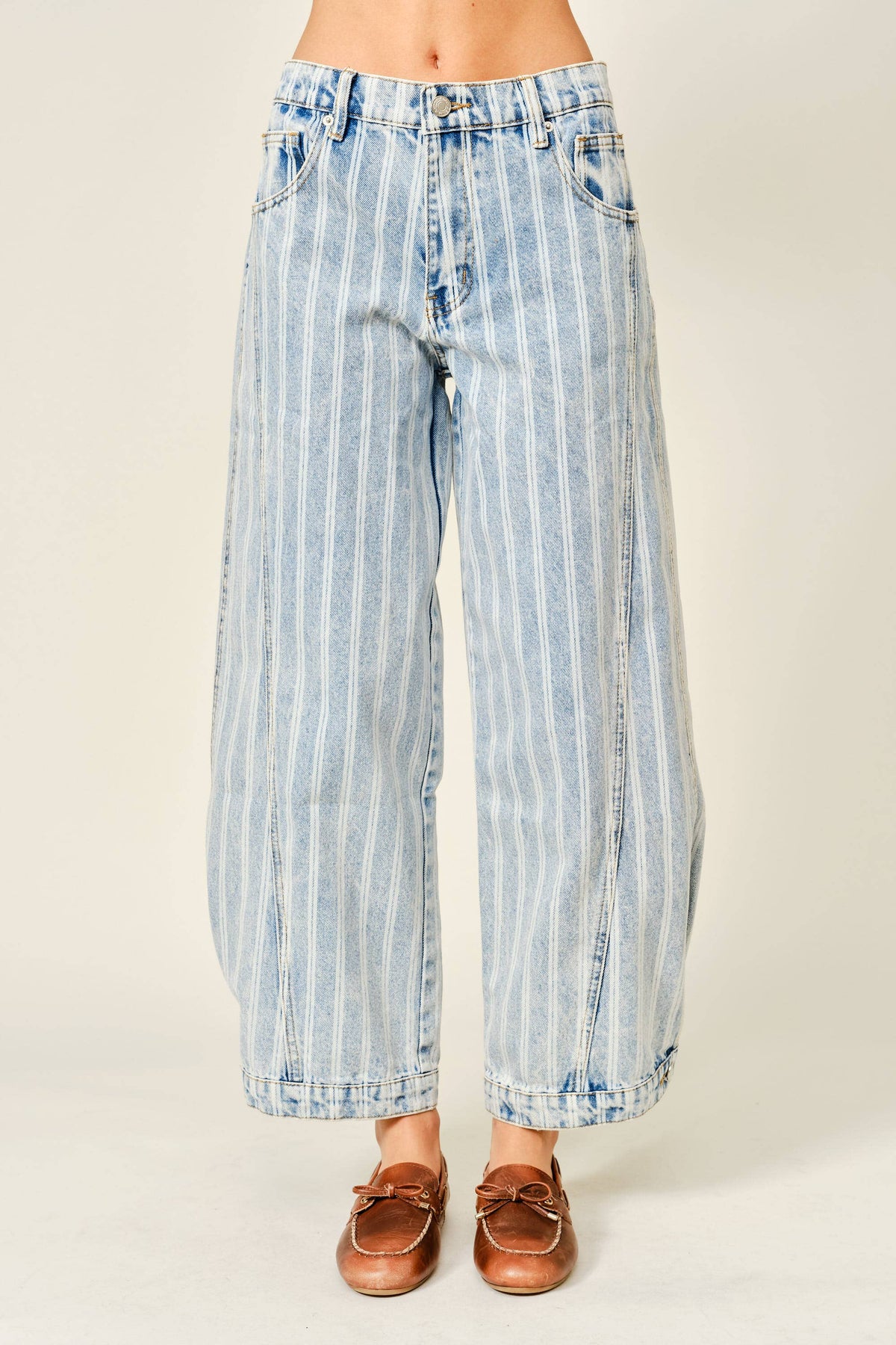 Aaron & Amber - AJP5469D STRIPED DENIM BALLOON WASHED JEANS: STRIPE DENIM / S-M-L (2-2-2)