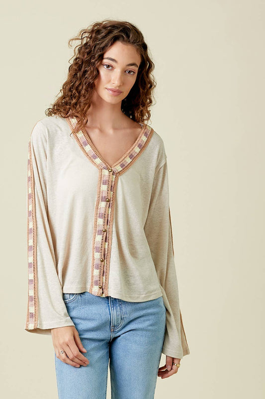 Lace Inset V-neck Top