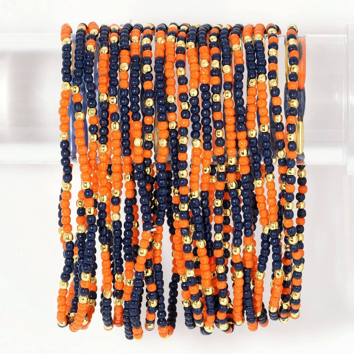 Splendid Iris - Stretch Seed Bead GAME DAY Bracelets: Black/Orange