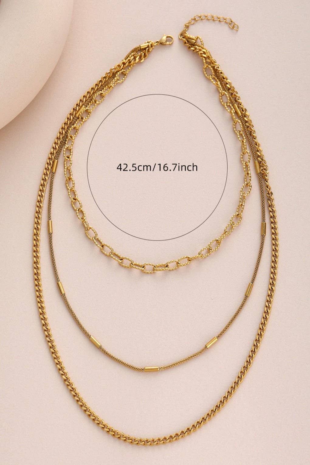 18K Gold Dipped Stainless Steel Triple Layered Chunky Chain Necklace