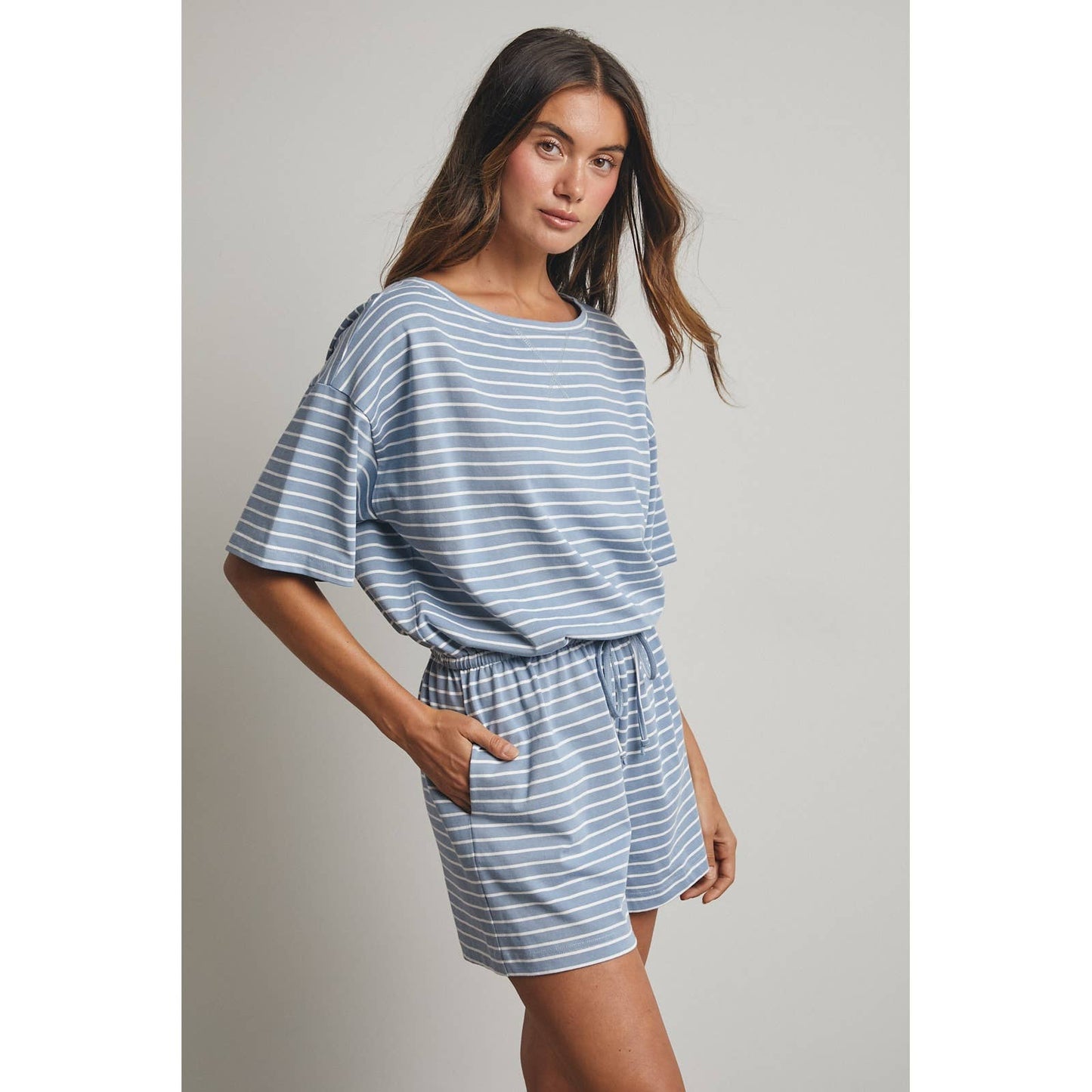 Striped Boat Neck Romper