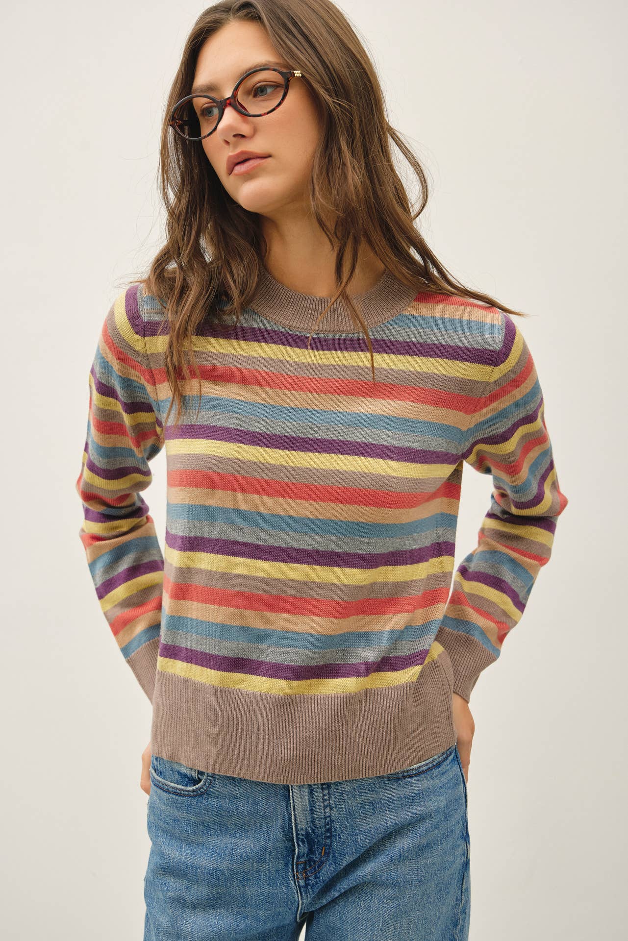 Be Cool - WOOL BLENDED MULTI COLOR STRIPE SWEATER : Black / M