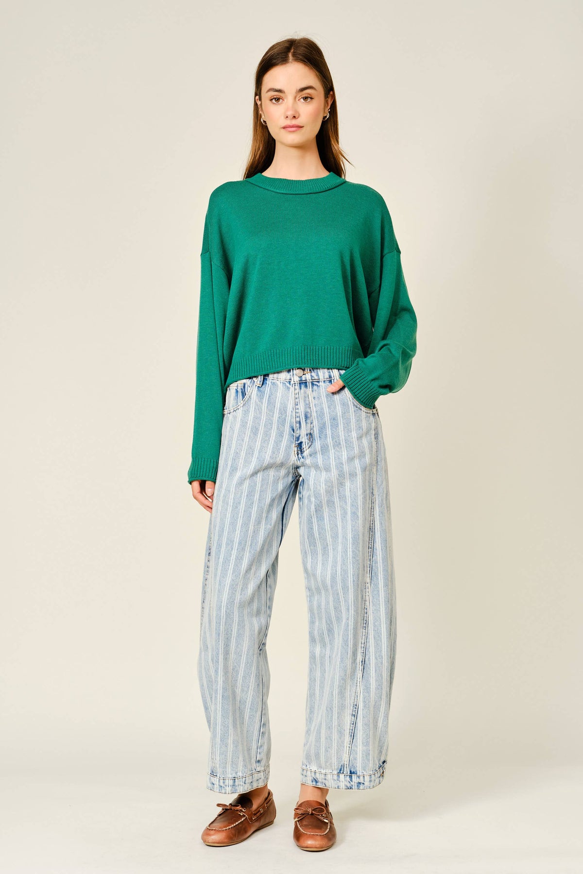 Aaron & Amber - AJP5469D STRIPED DENIM BALLOON WASHED JEANS: STRIPE DENIM / S-M-L (2-2-2)