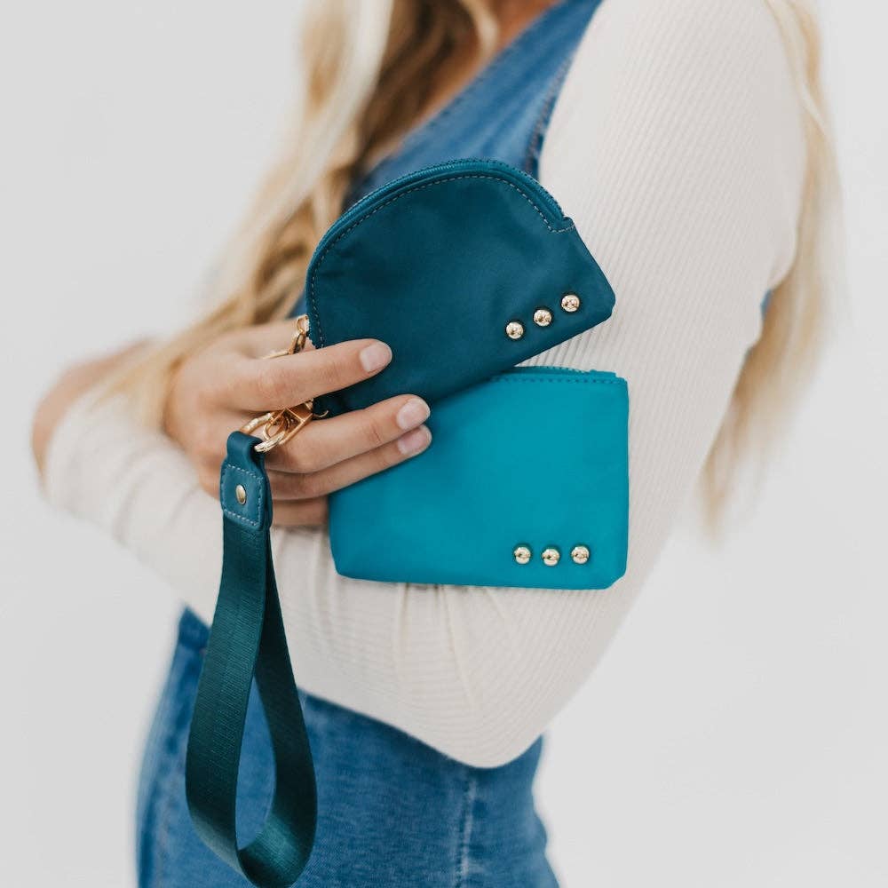 Dolly Dual Pouch Wristlet Wholesale: Teal/Blue