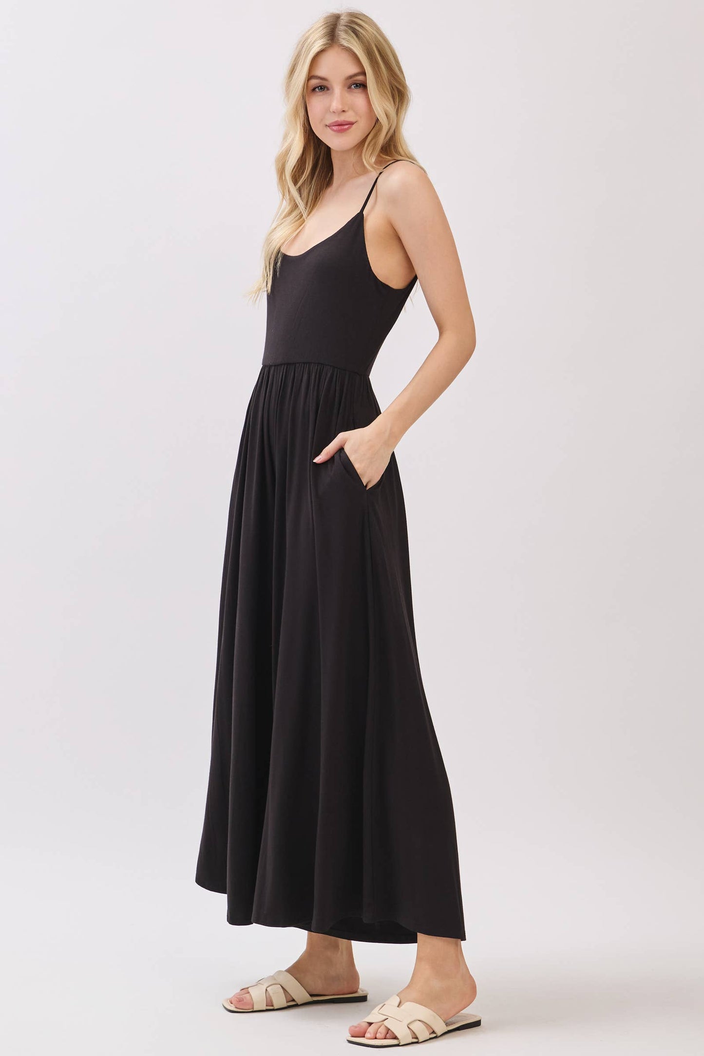 Final Touch - Flare Wide Leg Jumpsuit W/ Adjustable Strap - VJU60179: Nutshell / M