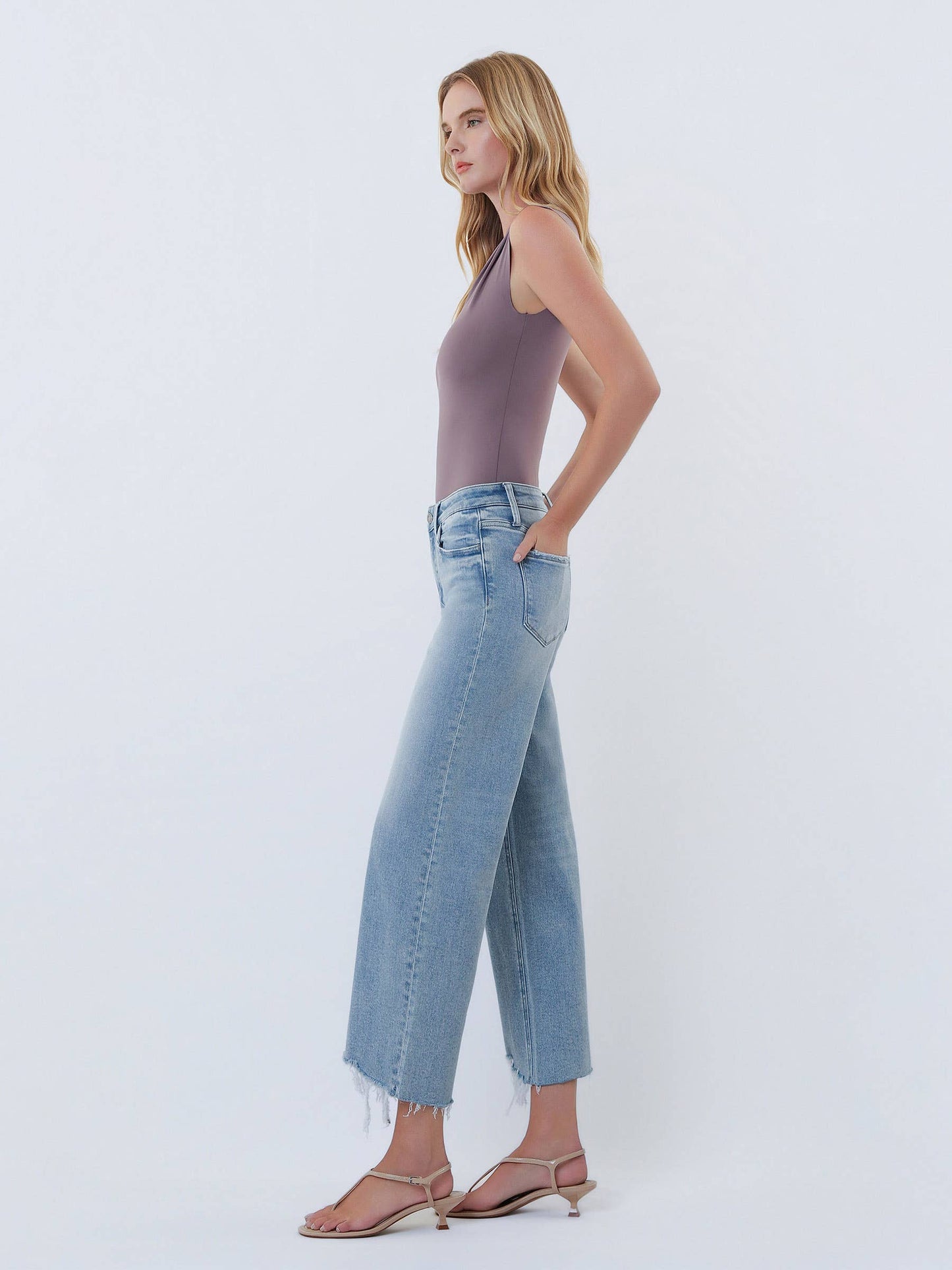 VERVET by FLYING MONKEY - HIGH RISE DISTRESSED HEM CROP WIDE LEG JEANS T7303: IMAGINATIVE / 28