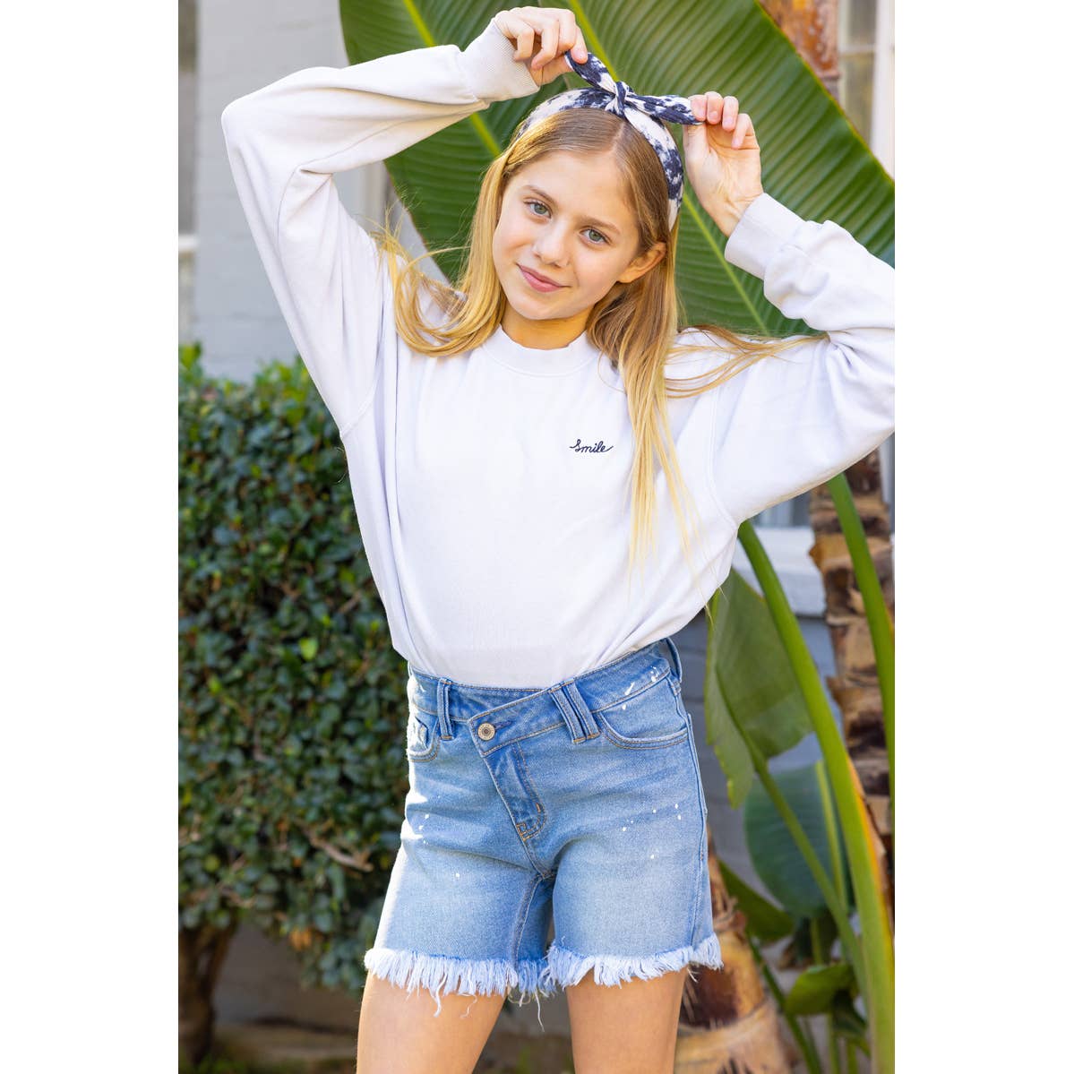 Drip Paint Denim Shorts - Girls