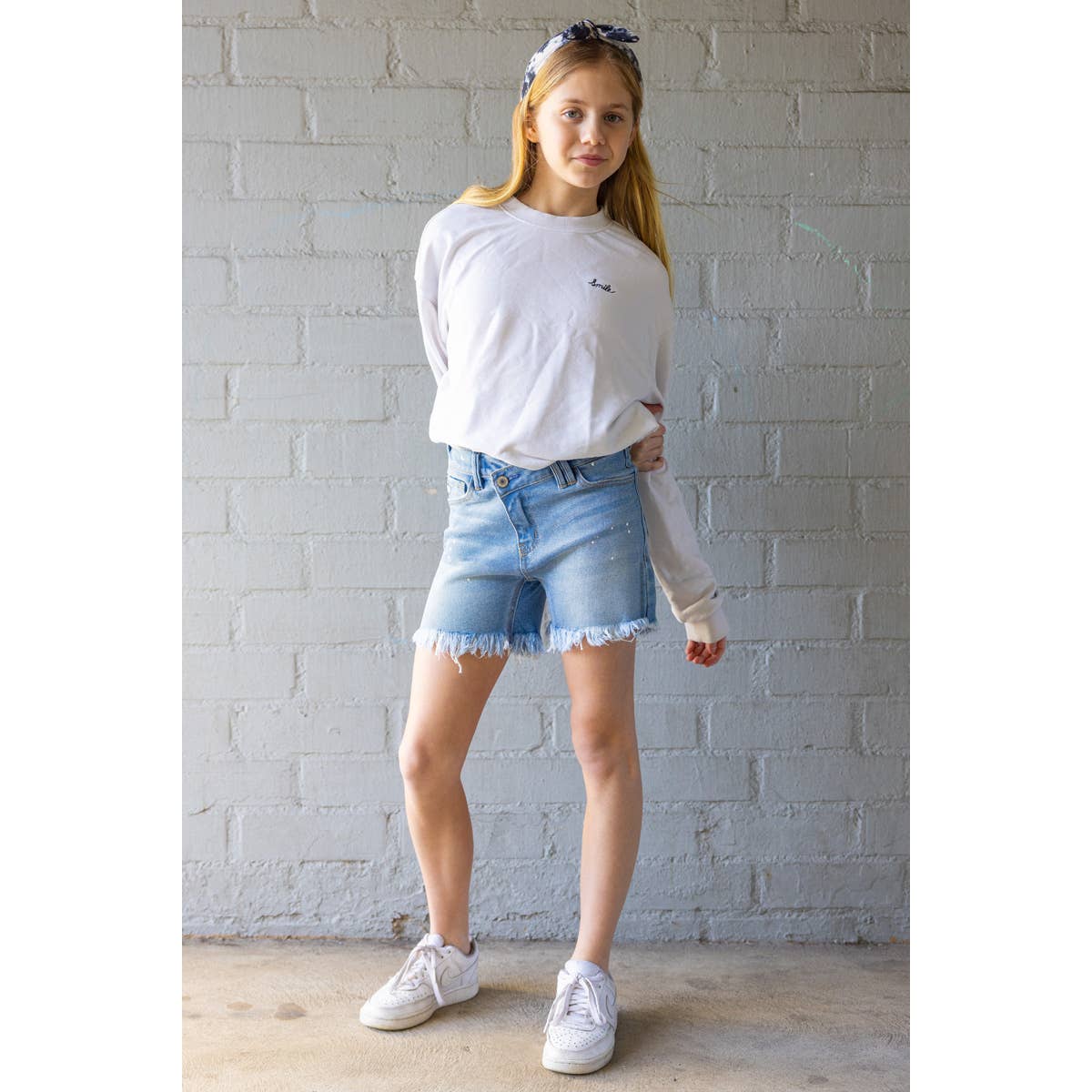 Drip Paint Denim Shorts - Girls