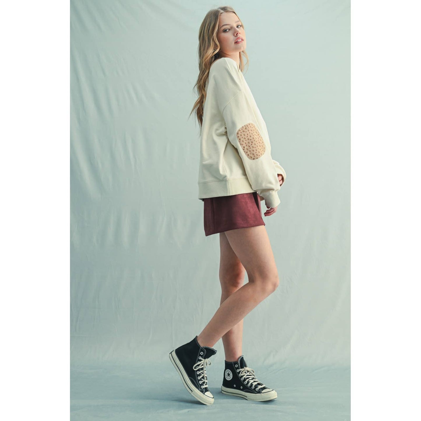 Floral Elbow Patch Contrast Pullover