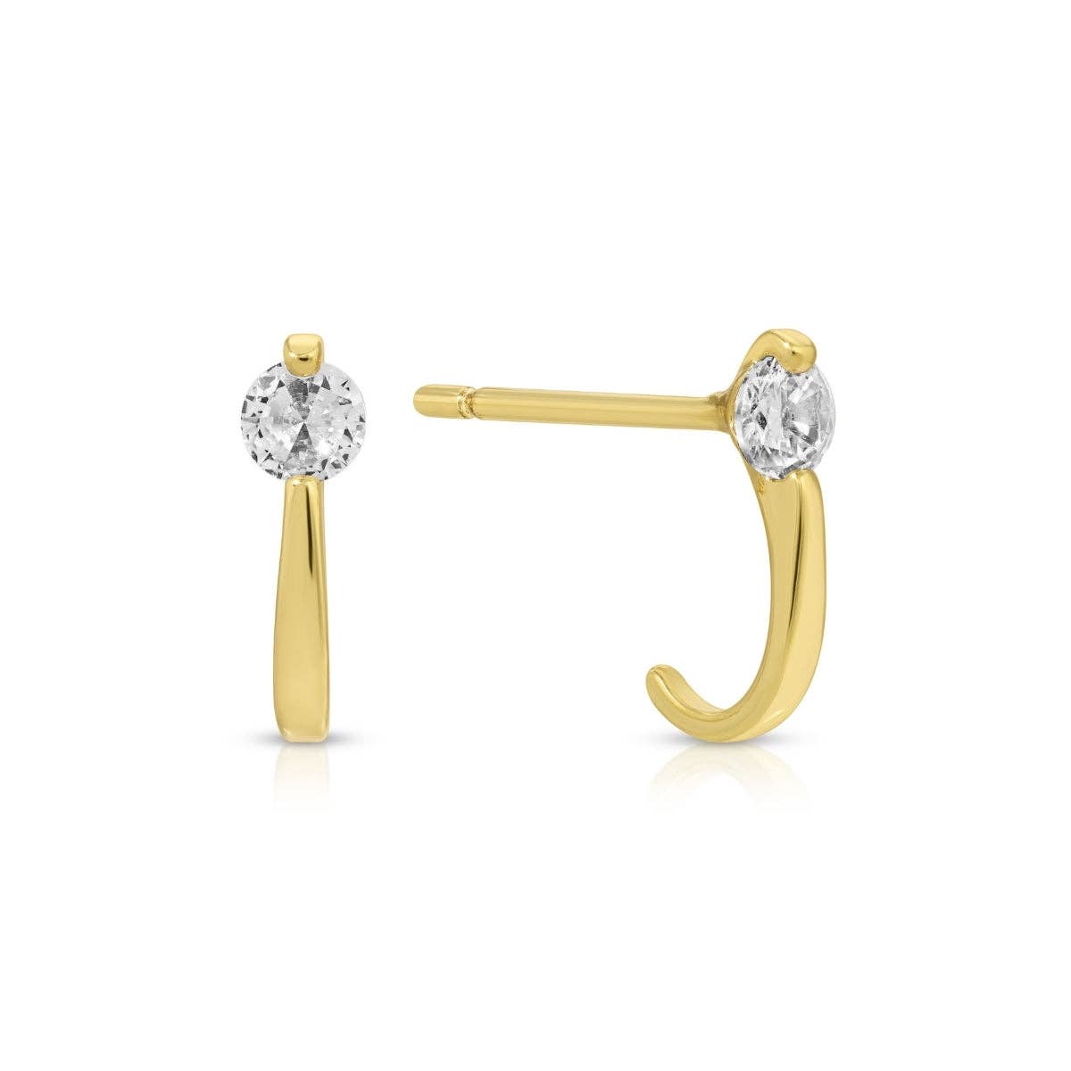 Splendid Iris - Minimalist CZ Studs with Ear Hugger: Gold