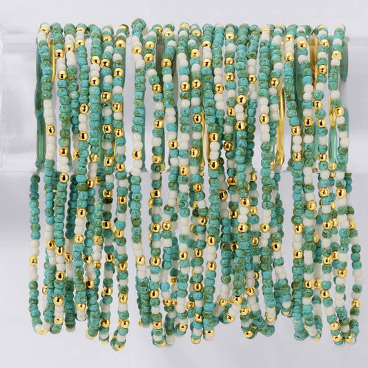 Faux Stone Assorted 2mm stretch Seed Bead bracelets: Aqua/White