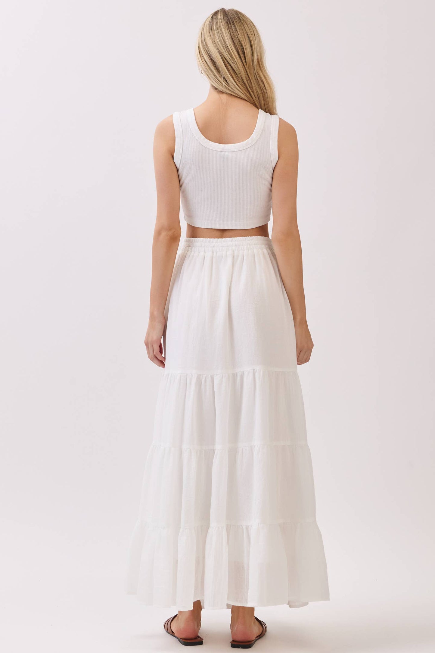 Final Touch - Tiered Coconut Tie Detail Maxi Skirt - VS3009: OLIVE / S