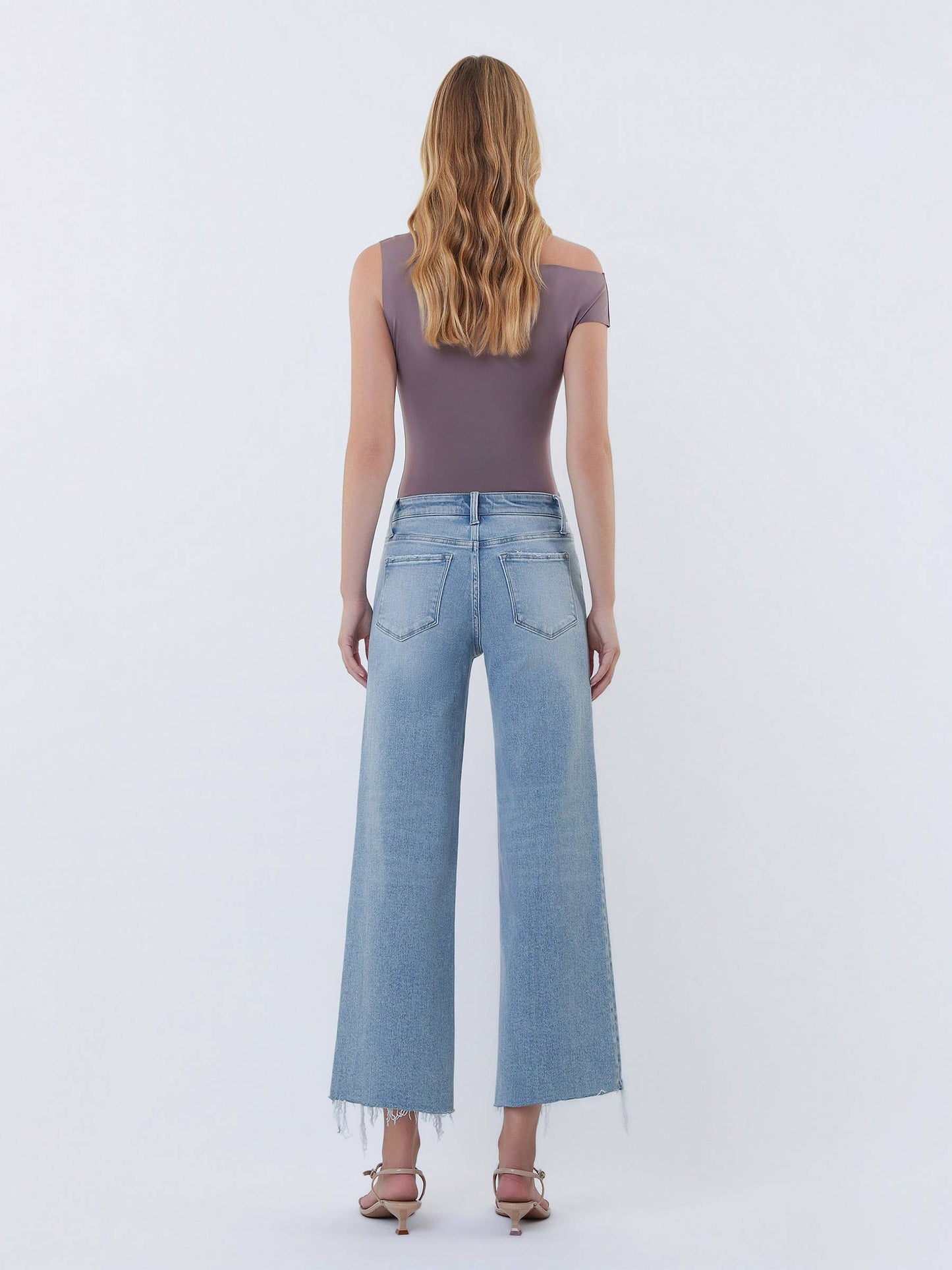 VERVET by FLYING MONKEY - HIGH RISE DISTRESSED HEM CROP WIDE LEG JEANS T7303: IMAGINATIVE / 28