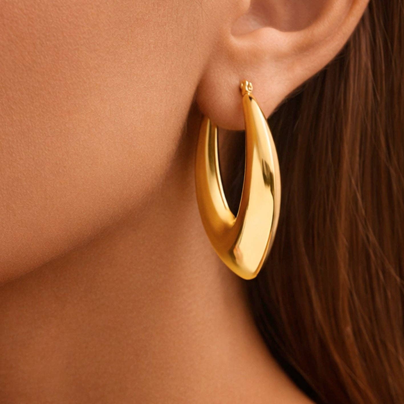 18K Gold Plated Waterproof Stainless Steel Hoop Earrings