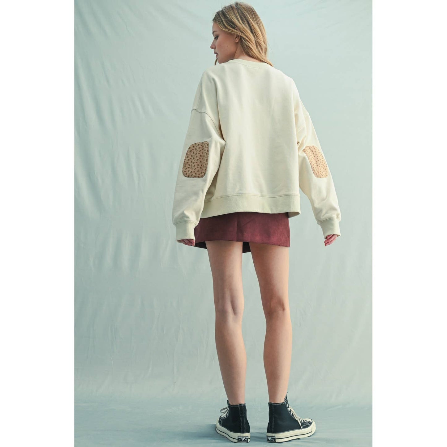 Floral Elbow Patch Contrast Pullover