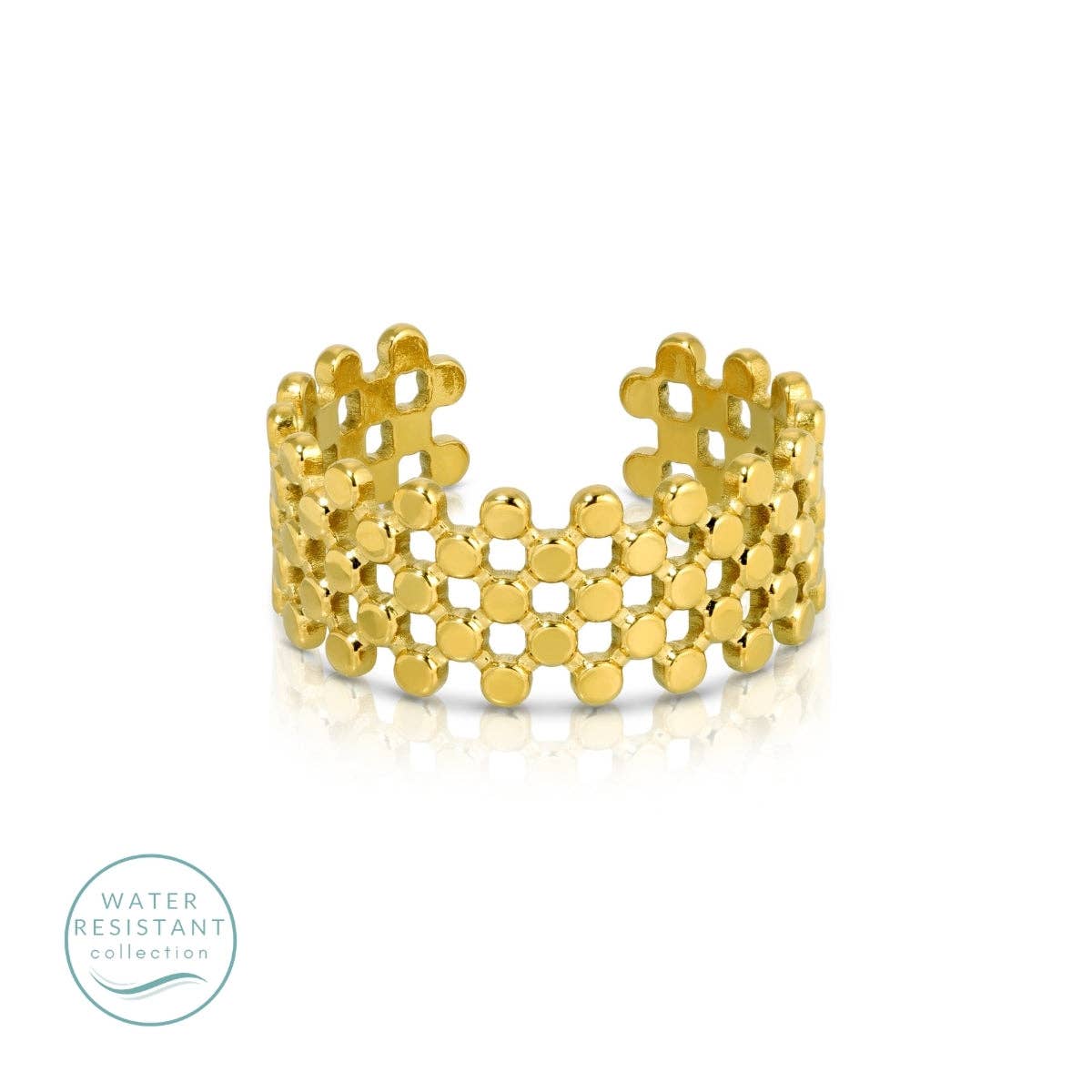 Splendid Iris - Wide Band Adjustable Statement Ring, Water-Resistant: Gold