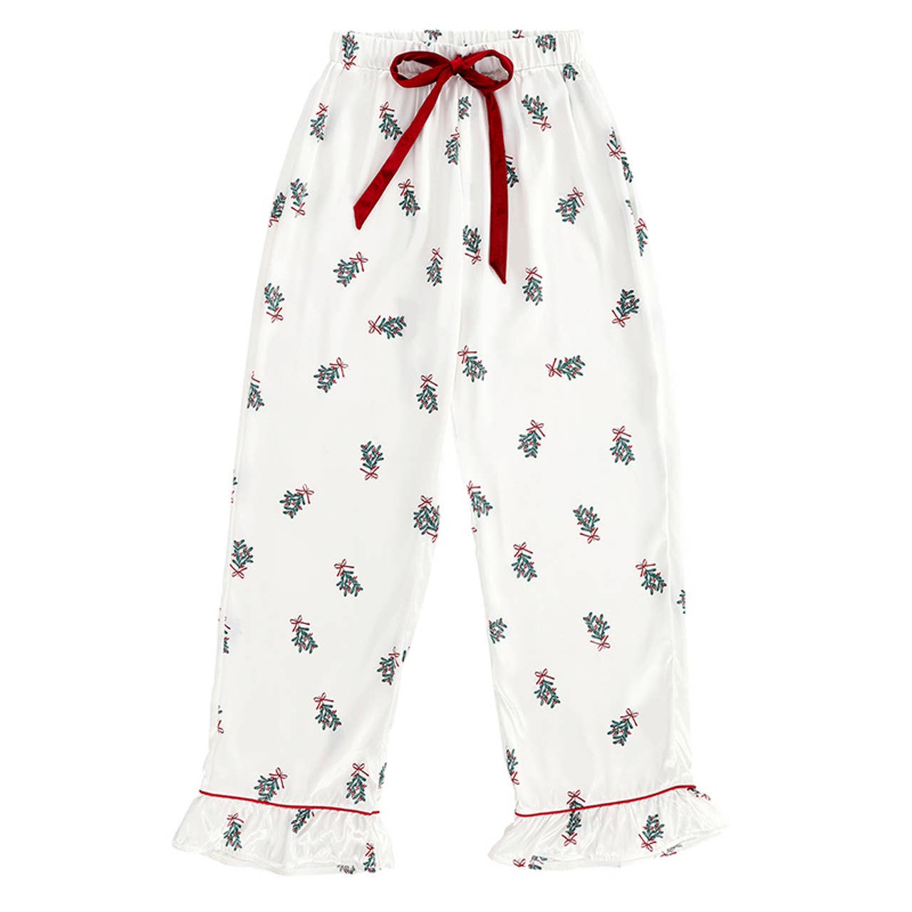 Ruffle PJ Set With Velvet Tie - Mistletoe