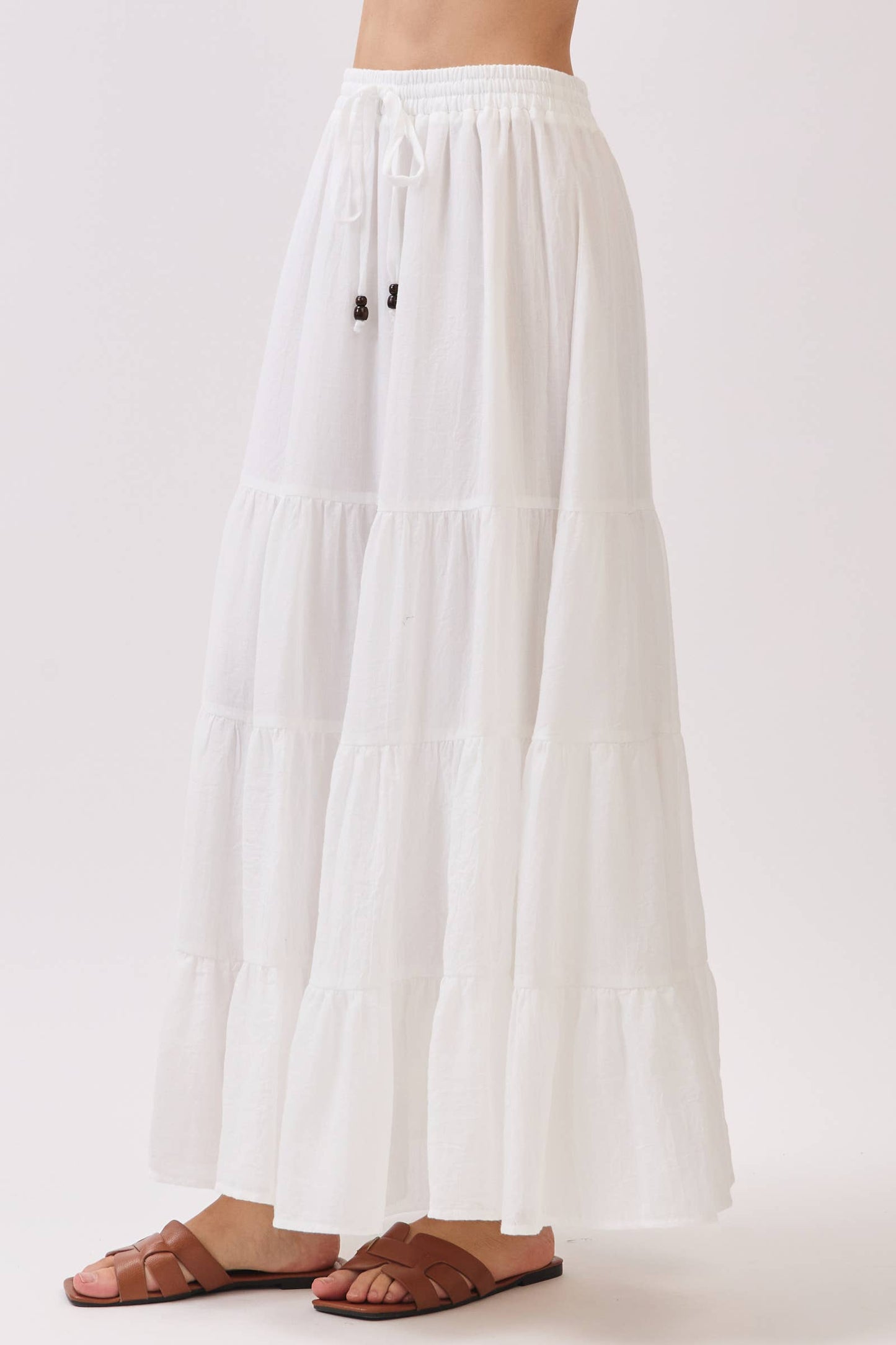 Final Touch - Tiered Coconut Tie Detail Maxi Skirt - VS3009: OLIVE / M