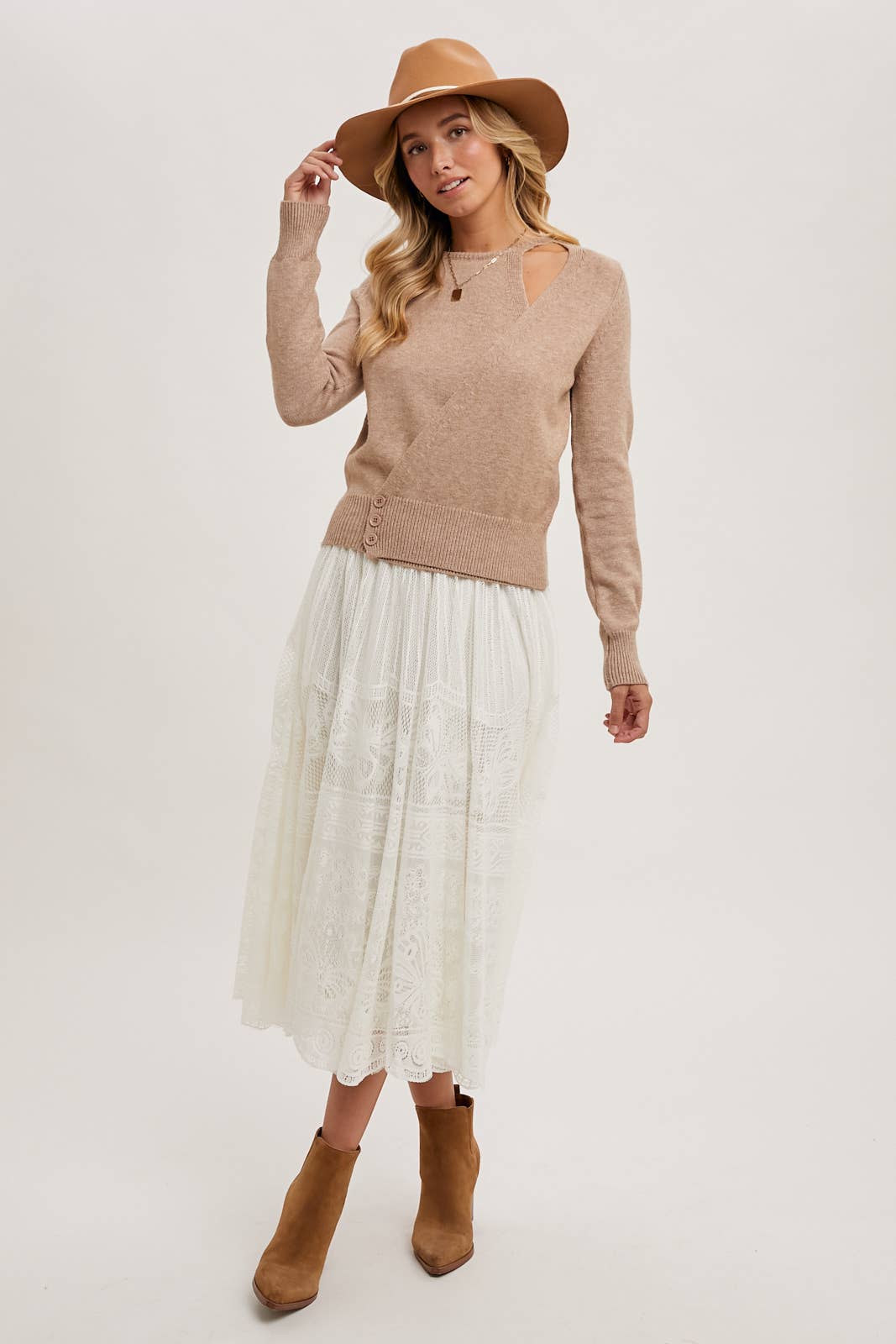 Cutout Knit Top in Latte