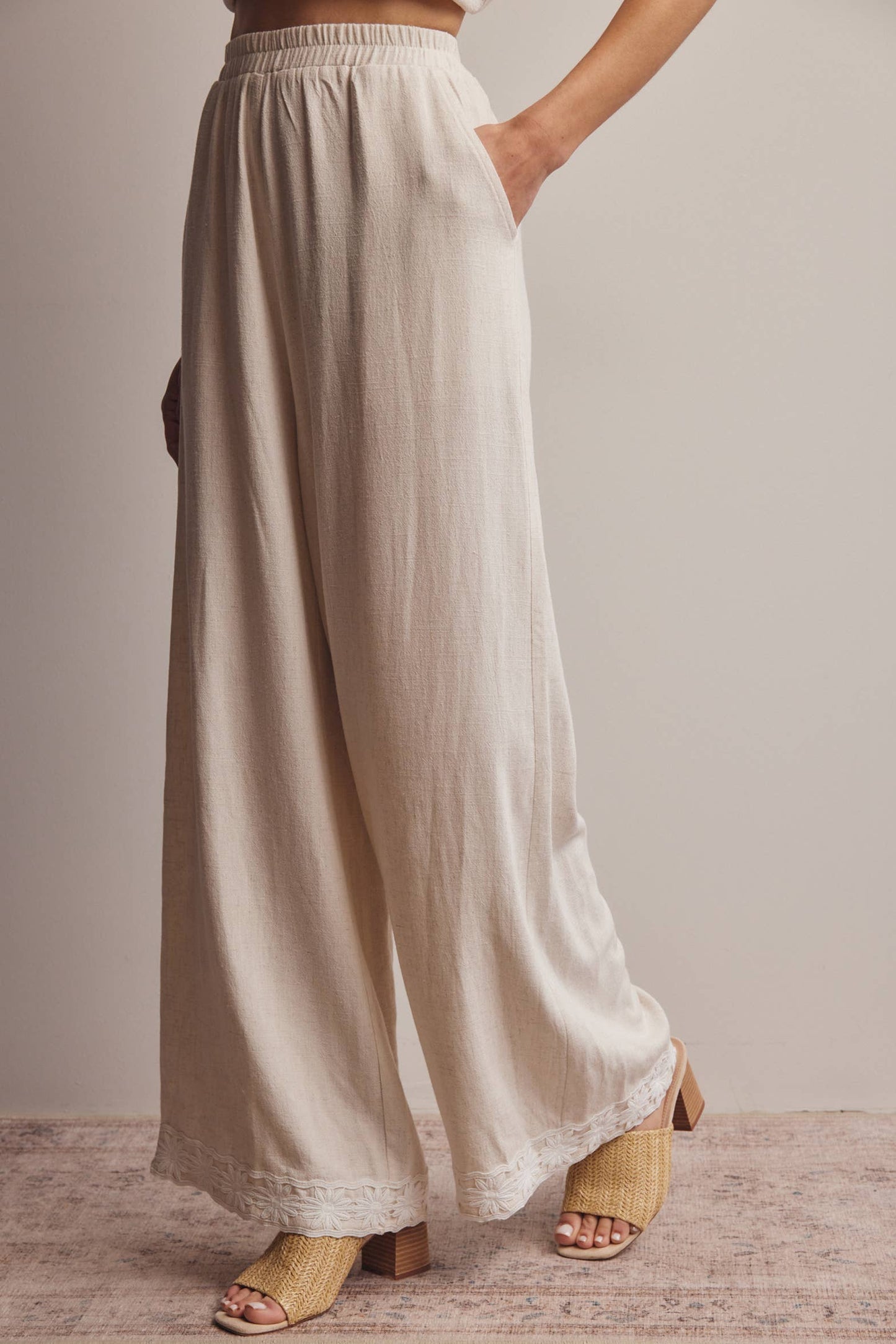 Embroidered Square-Neck Tank & Wide-Leg Pants Set